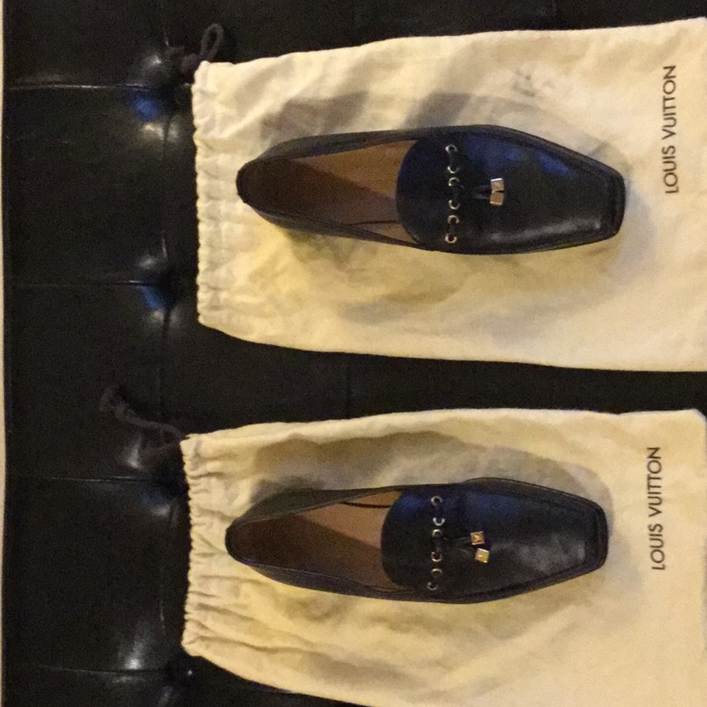 Louis Vuitton ladies black leather loafers